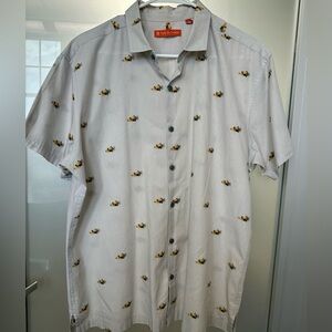 TORI RICHARD White Hawaiian S/S Shirt Large Multicolor Embroidered Fish